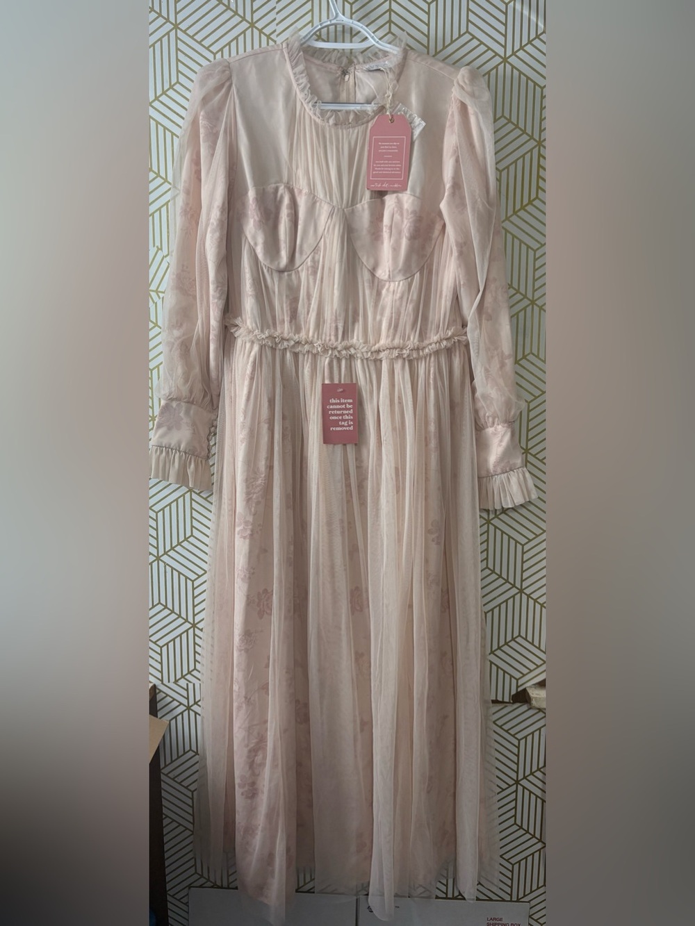 Ivy City Co Last Songbird Floral Tulle Maxi Dress Pink Medium NWT
